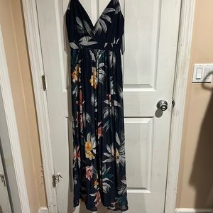 Beautiful floral, navy blue, maxi dress.